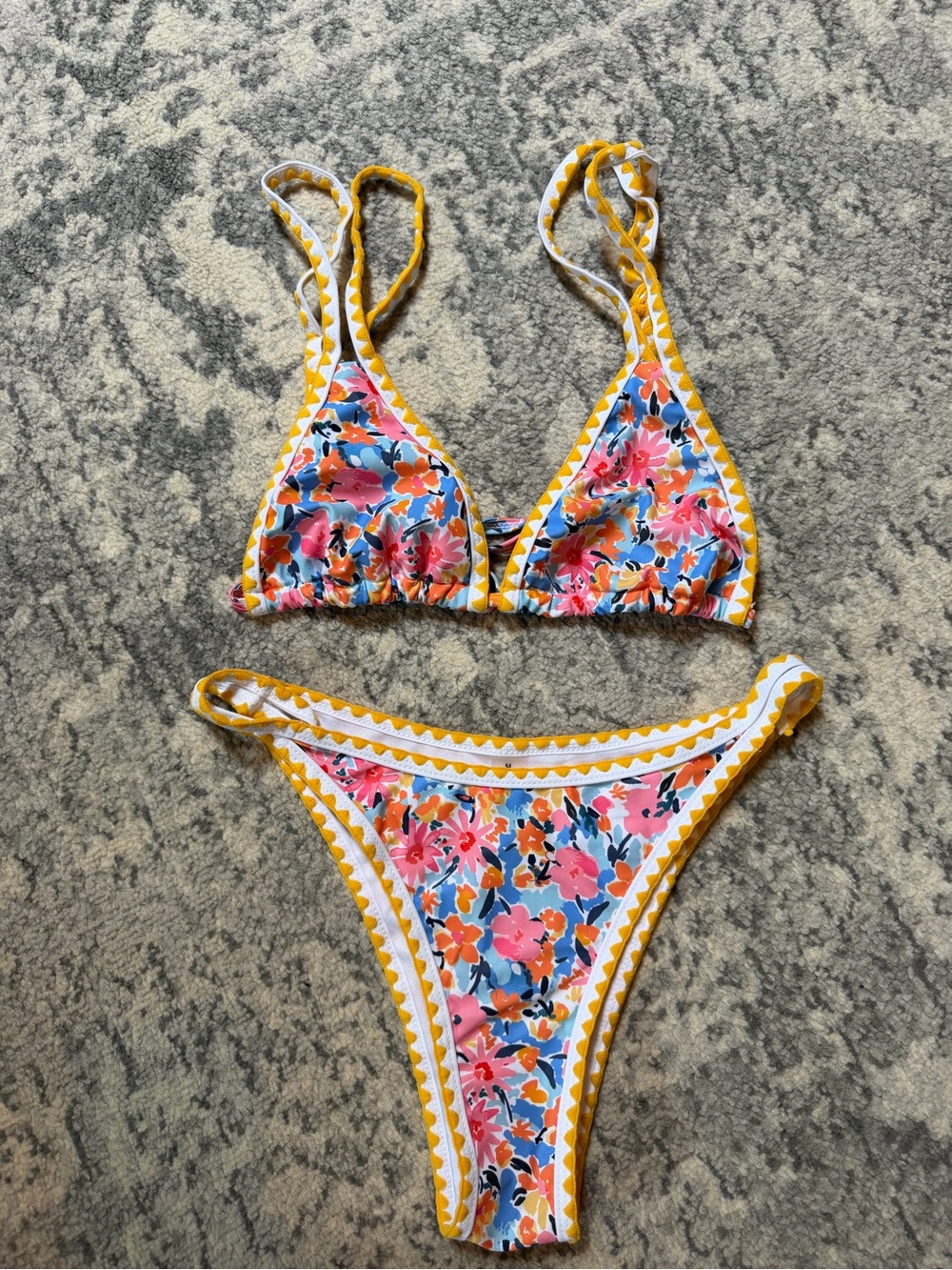 Floral Two-Piece Bikini with Fun Stitching